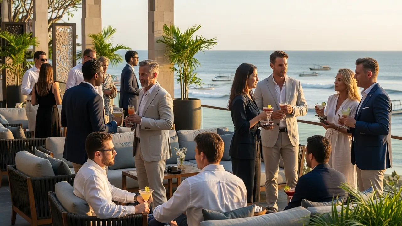 Bali MICE event, corporate networking at luxury beachfront resort.