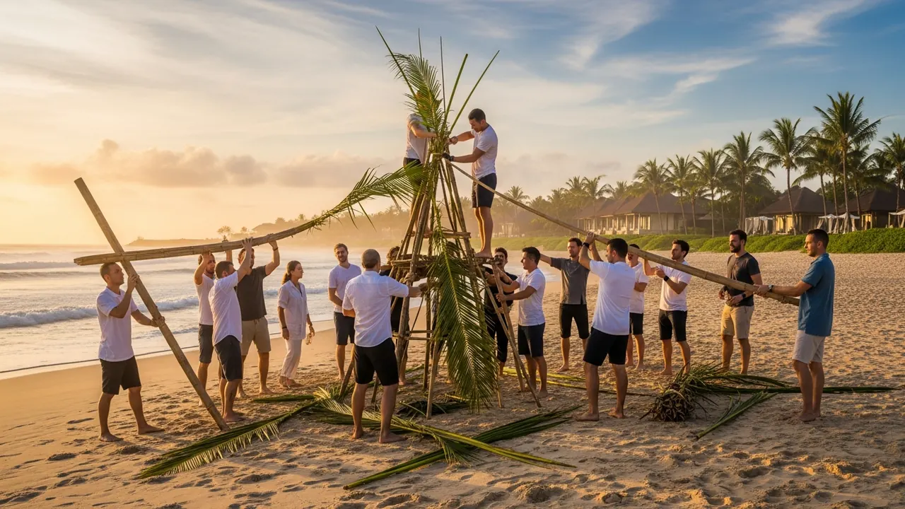 Corporate team building on Bali beach.