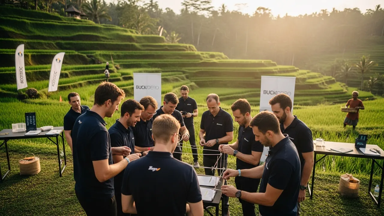 Executive team challenge in Ubud rice fields.