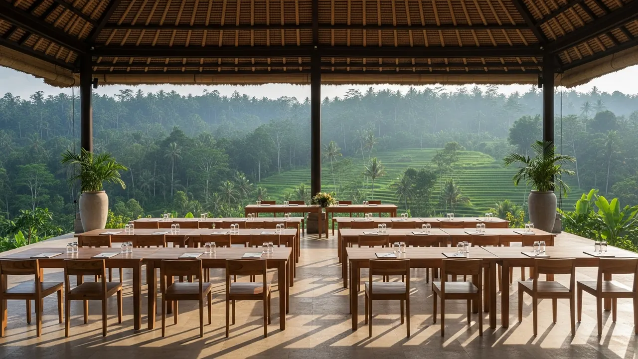 Ubud luxury resort corporate workshop overlooking rice terraces