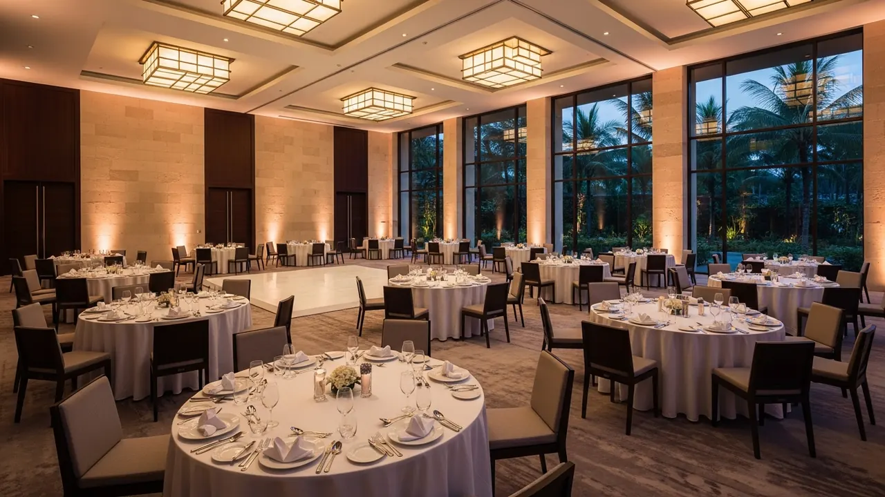 Nusa Dua luxury ballroom gala setup, Bali.