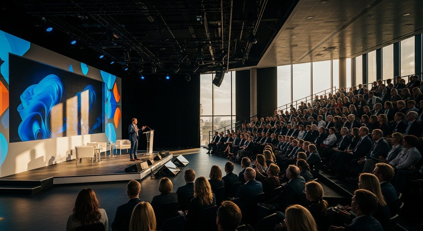 corporate event conference stage audience modern