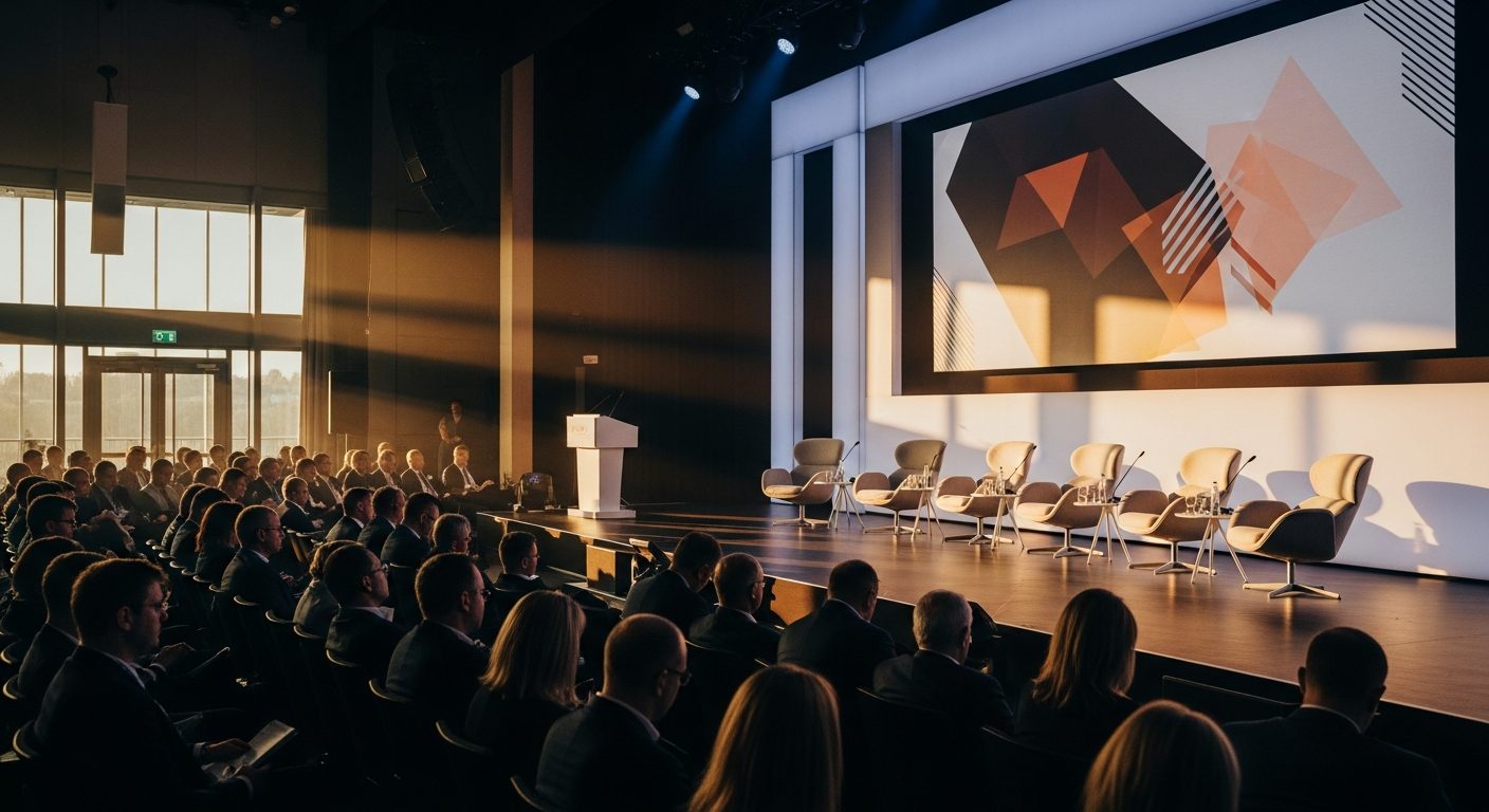 corporate event conference stage audience modern