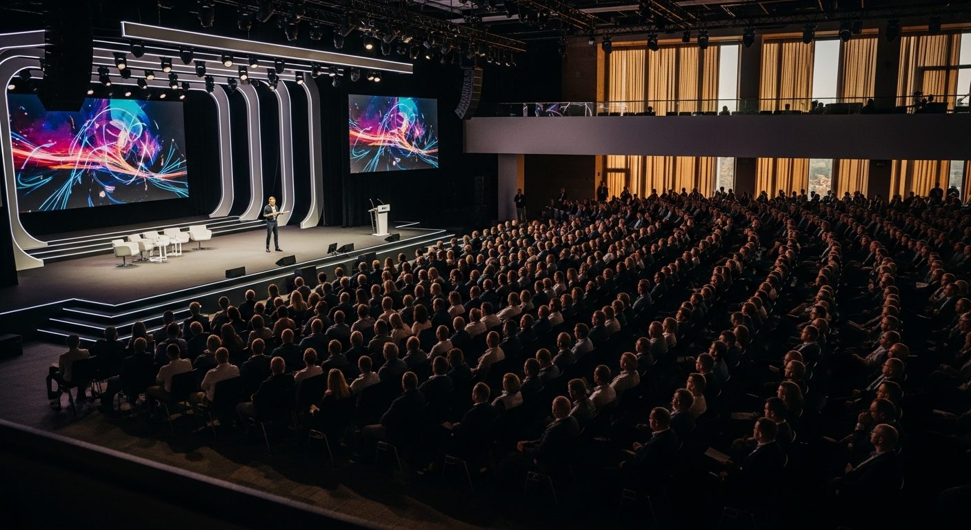 corporate event conference stage audience modern