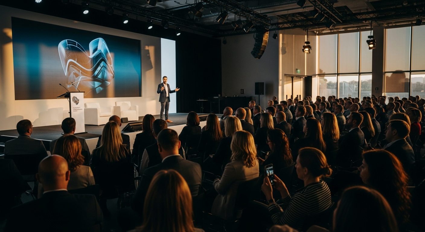 corporate event conference stage audience modern