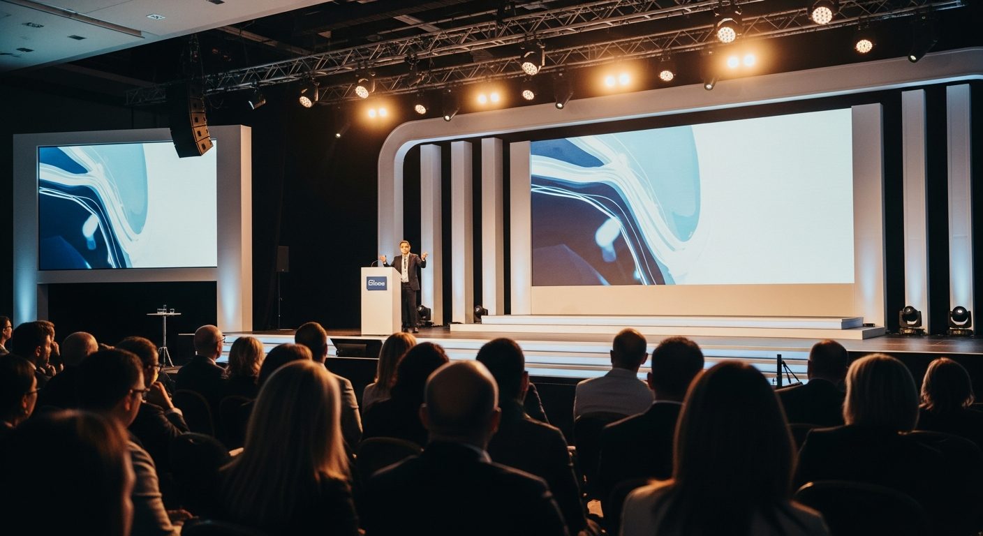 corporate event conference stage audience modern