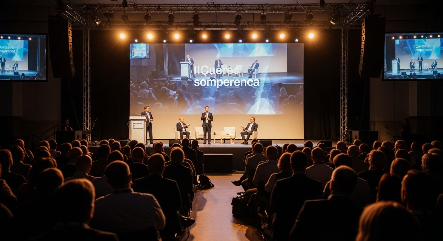 corporate event conference stage audience modern