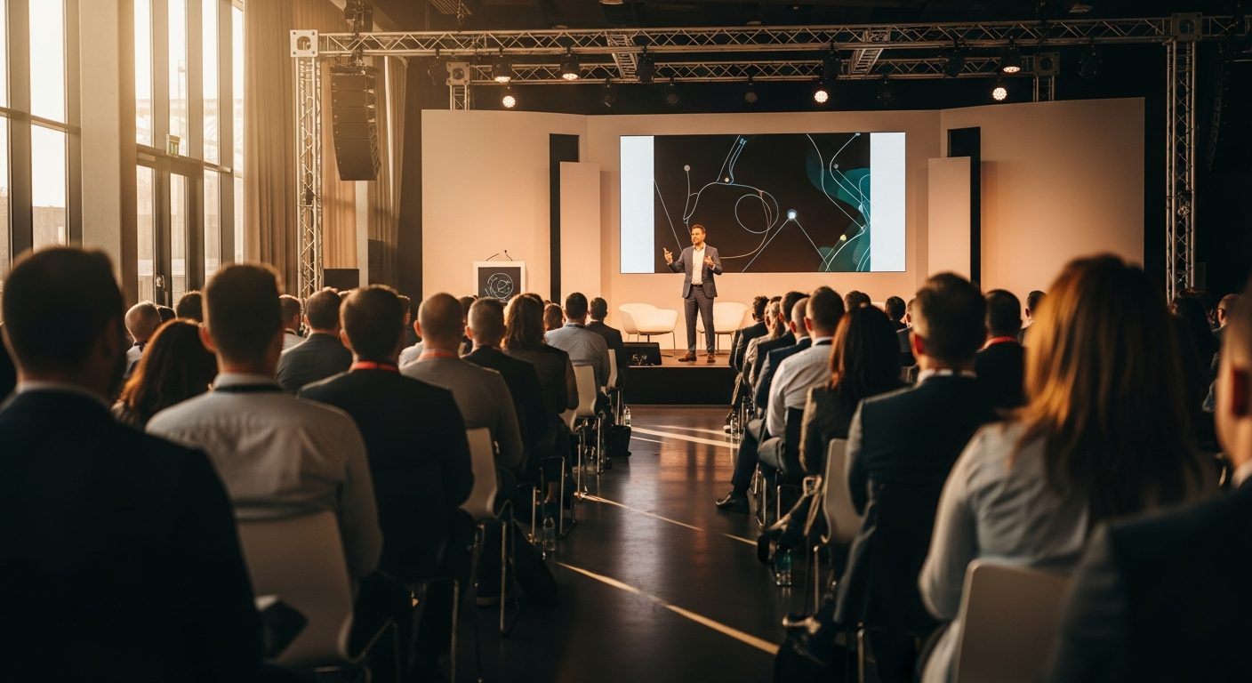 corporate event conference stage audience modern